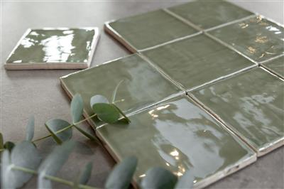 Steenbok Rustic Handmade Olive Green Glossy 13x13